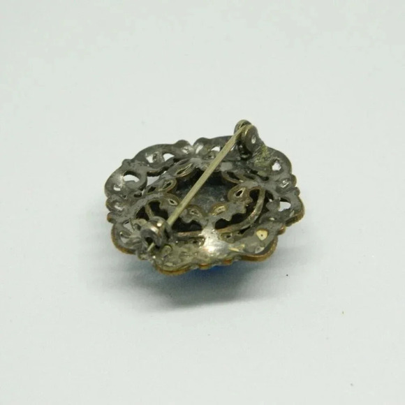 Vintage Satin Glass Brooch Blue Swirl Early Clasp - Picture 4 of 4